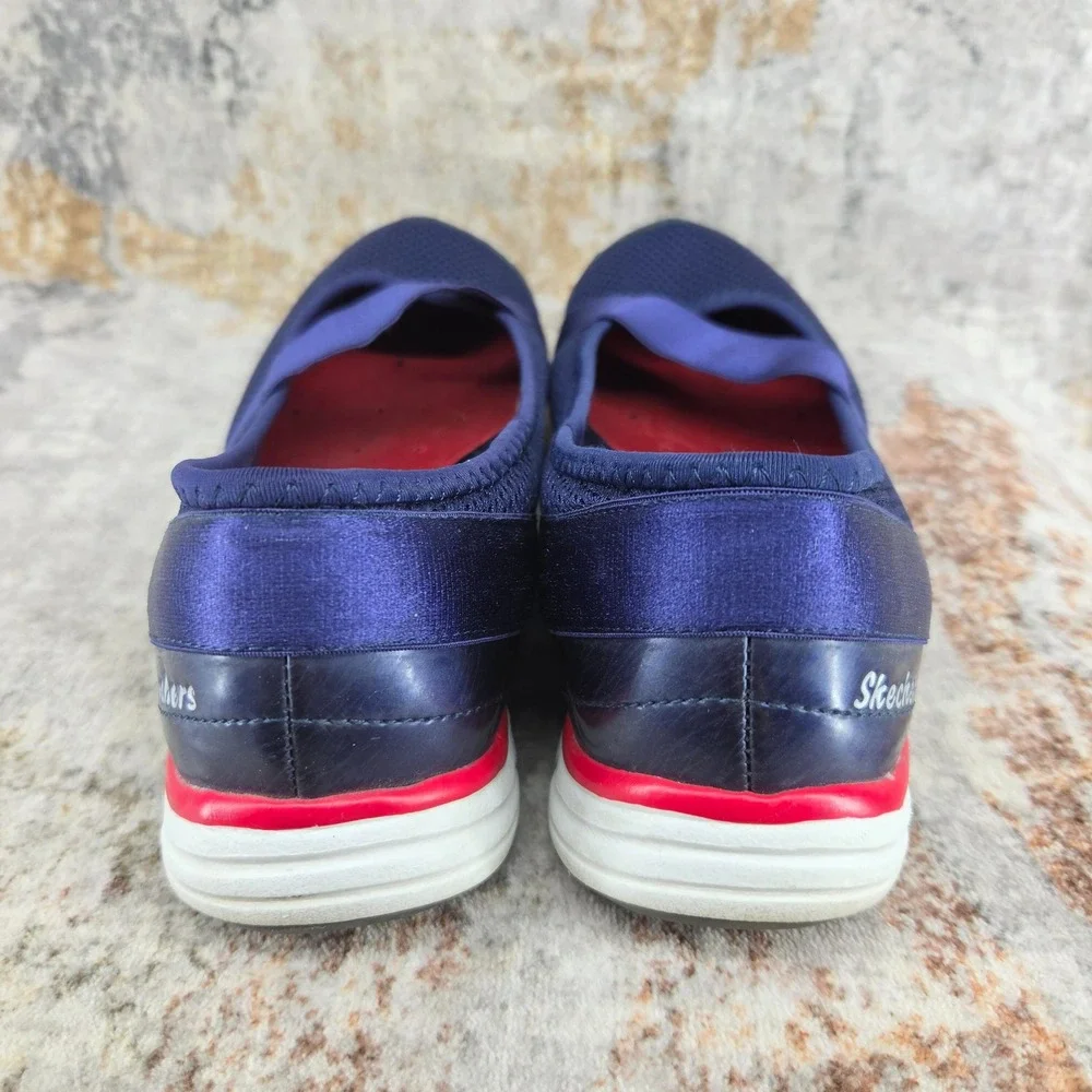 Skecher Mesh Mary Jane Slip On Walking Shoes Womens 7.5 Navy Blue 22108 Comfort